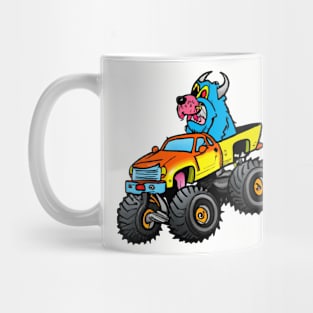 Dog with Horns on a Monster Truck Mug